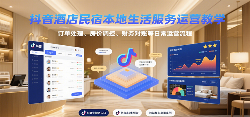 抖音酒店民宿本地生活服务运营教学，订单处理、房价调控、财务对账等日常运营流程