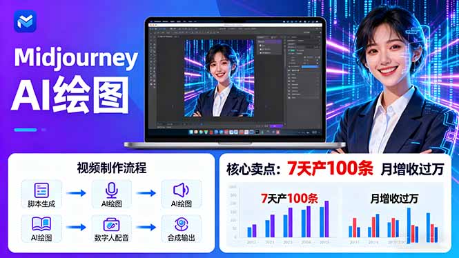 （16049期）AI绘图照片开口说话视频制作：Midjourney+数字人，7天产100条月增收过万